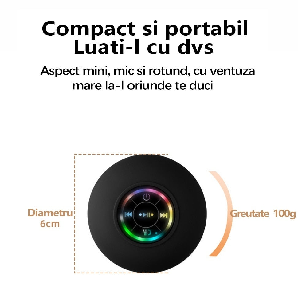 Boxă Bluetooth cu Ventuză și Lumini RGB, Rezistentă la Stropi IPX4, cu Microfon