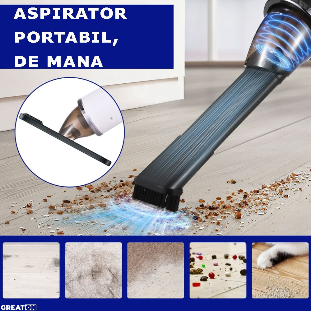 Aspirator Auto Fără Fir 80W cu Filtru HEPA Lavabil, Acumulator 2000 mAh