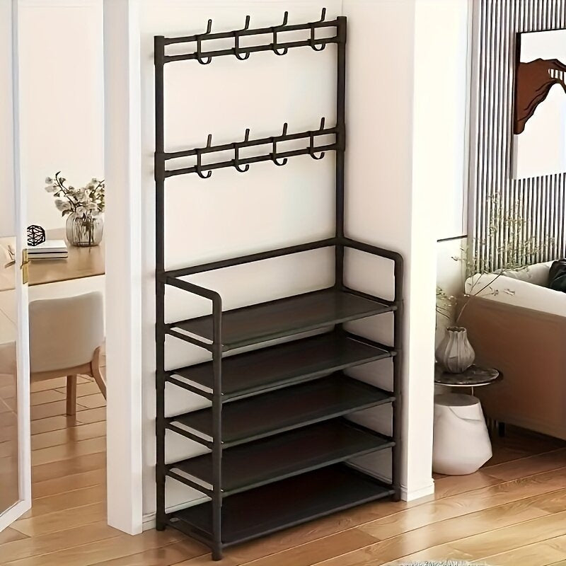Raft Metalic pentru Pantofi Reglabil 4/5 Niveluri cu Cuier Independent cu 8 Cârlige, Negru