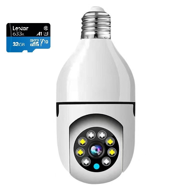 Cameră de Supraveghere Tip Bec E27, Wi-Fi 3MP, Rotire 360°, Vedere Nocturnă și Senzor de Mișcare