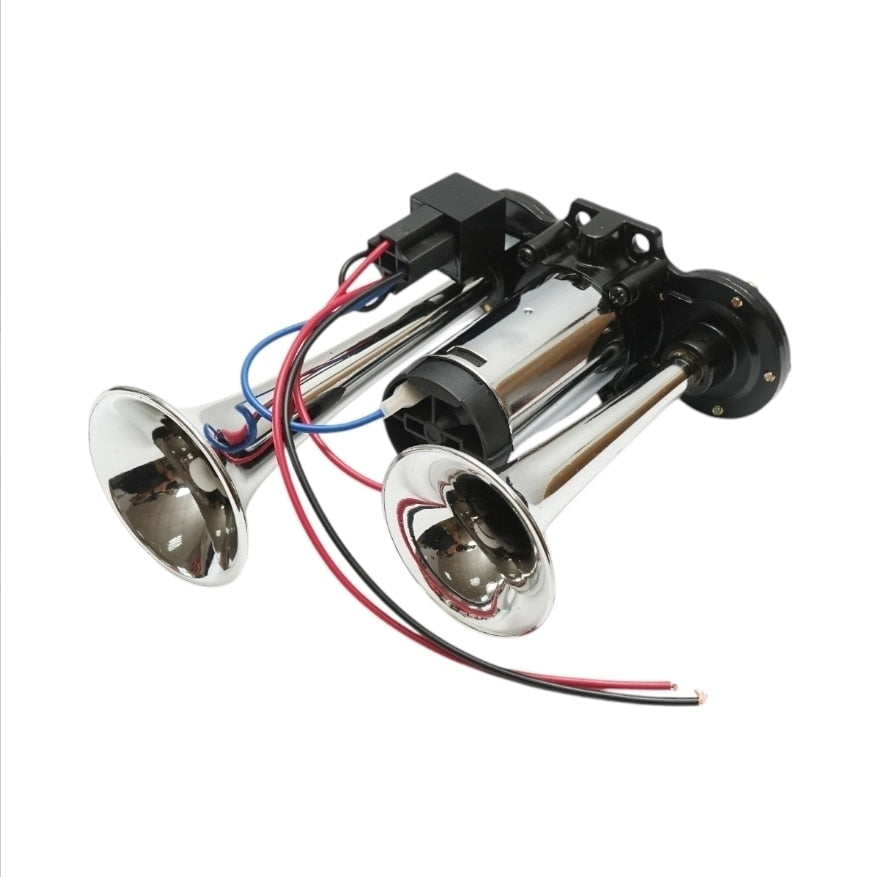 Claxon electric cu compresor și 2 goarne, 12/24V – sunet puternic, compatibil universal