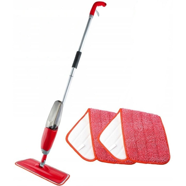 Mop Plat cu Pulverizator, Cap Rotativ 360° și 3 Lavete Lavabile, Roșu