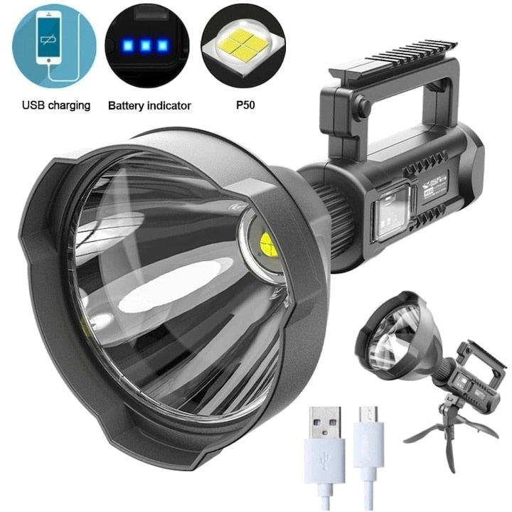 Lanternă Profesională W5119 cu Powerbank și Trepied, 4 Moduri, Rezistentă la Apă și Șocuri