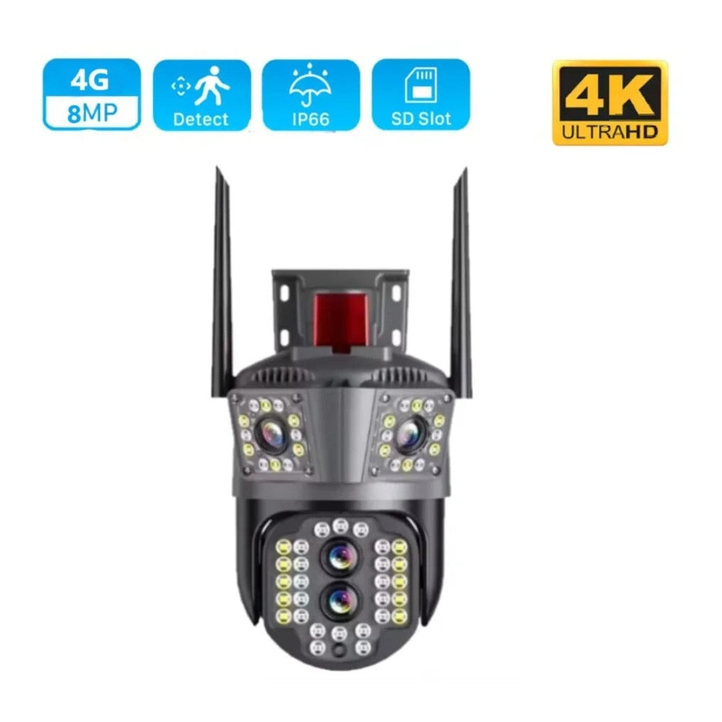 Cameră de Supraveghere Wi-Fi 4K cu 3 Obiective, Zoom 10X, PTZ, Auto Tracking, IP66 Exterior
