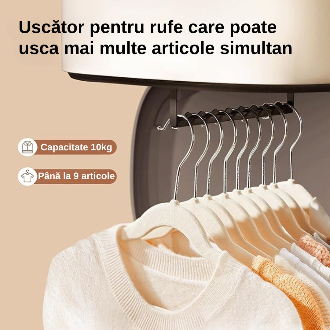 Uscător de rufe electric portabil, 10 kg, cu aer cald 360° și sterilizare UV