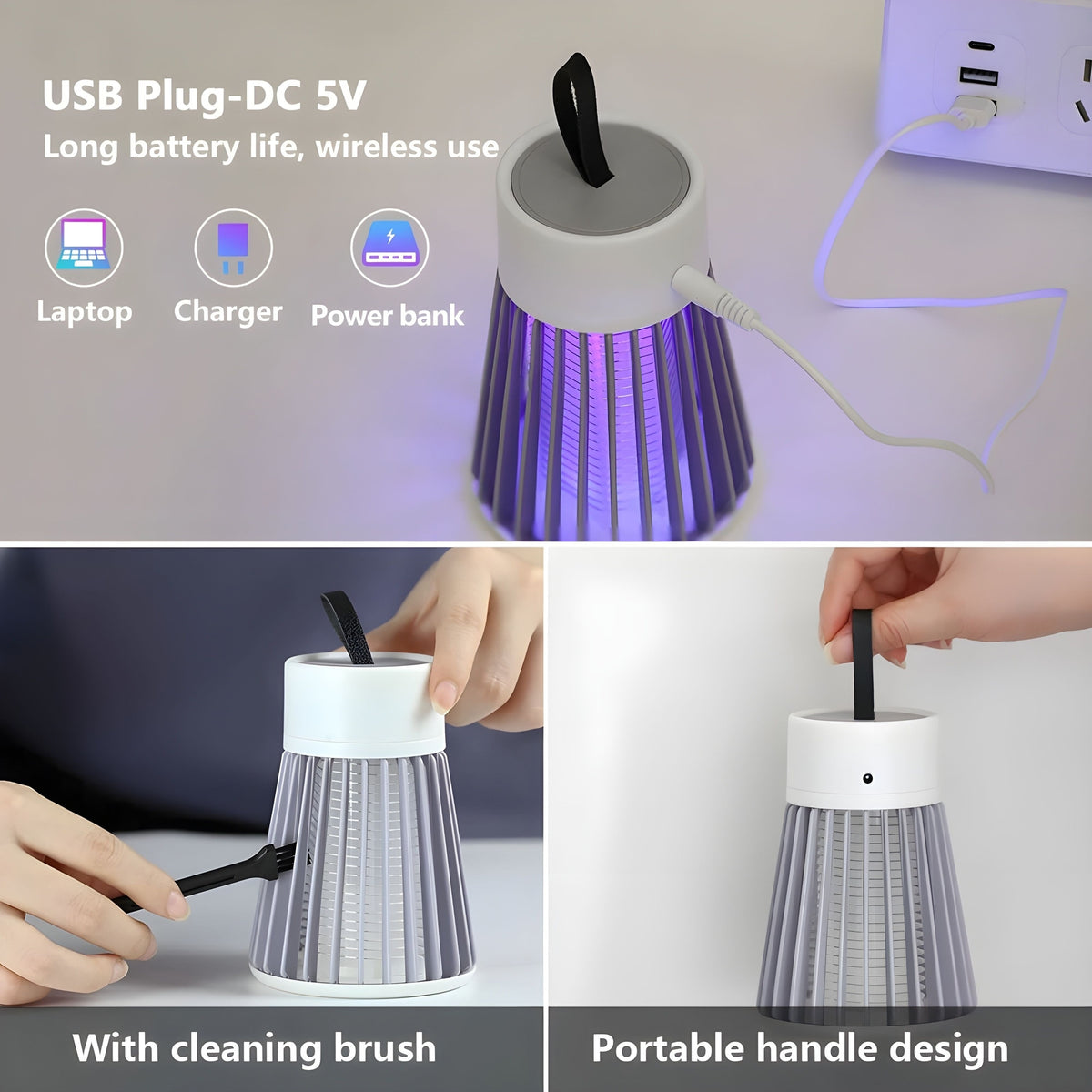 Lampă UV Anti-Insecte USB pentru Țânțari, Muște și Musculițe, Acțiune 360°, Silențioasă