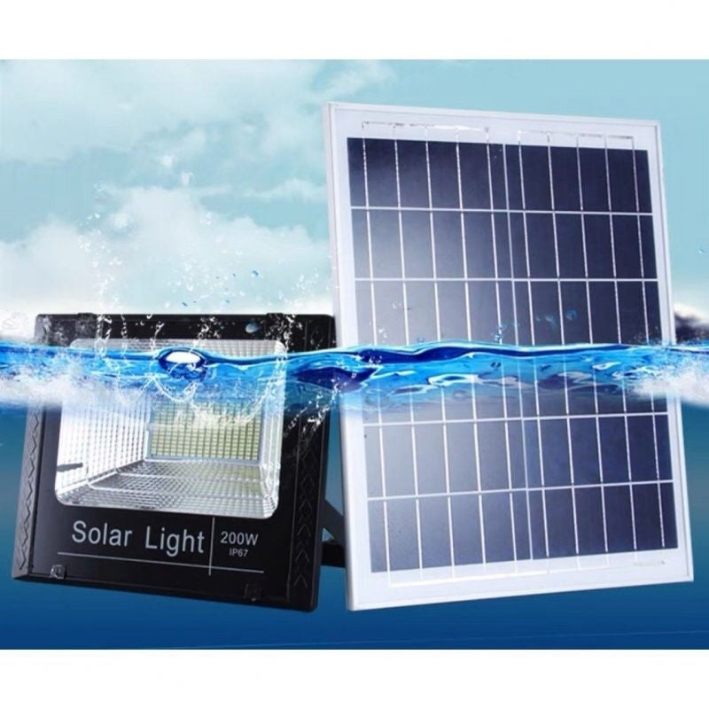 Proiector solar exterior 200W, 248 LED SMD, IP67, cu senzor și telecomandă