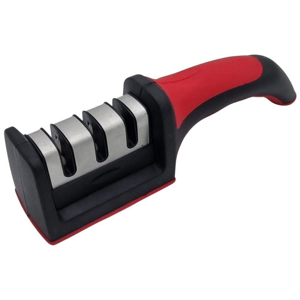 Ascuțitor de Cuțite cu 3 Trepte și Mâner Ergonomic, Negru/Roșu