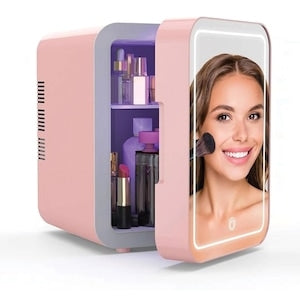 Mini Frigider Cosmetic 8L cu Oglindă, 2 Etaje, Silențios 40 dB