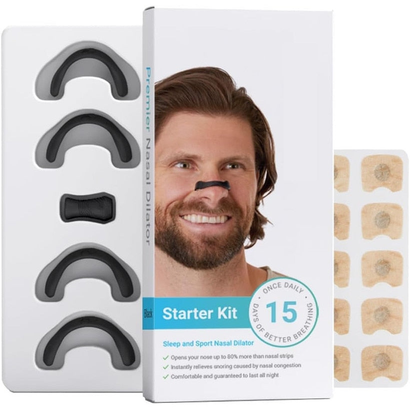 Kit Anti-Sforăit Medical – 4 Dilatatoare Nazale din Silicon Ajustabile, cu Aplicator, Negru (15 Zile)