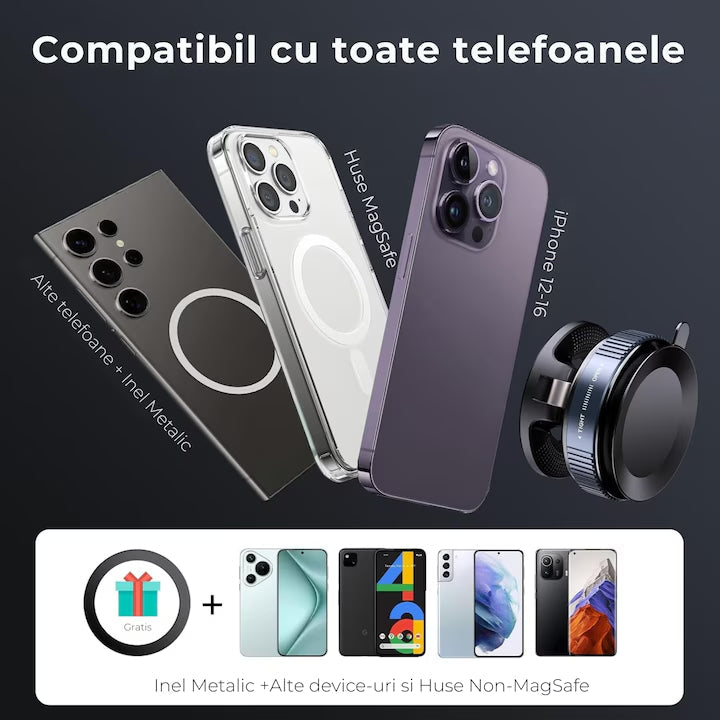 Suport Magnetic Auto Rotativ 360° – Fixare Sigură și Ajustare Rapidă pentru Smartphone-uri