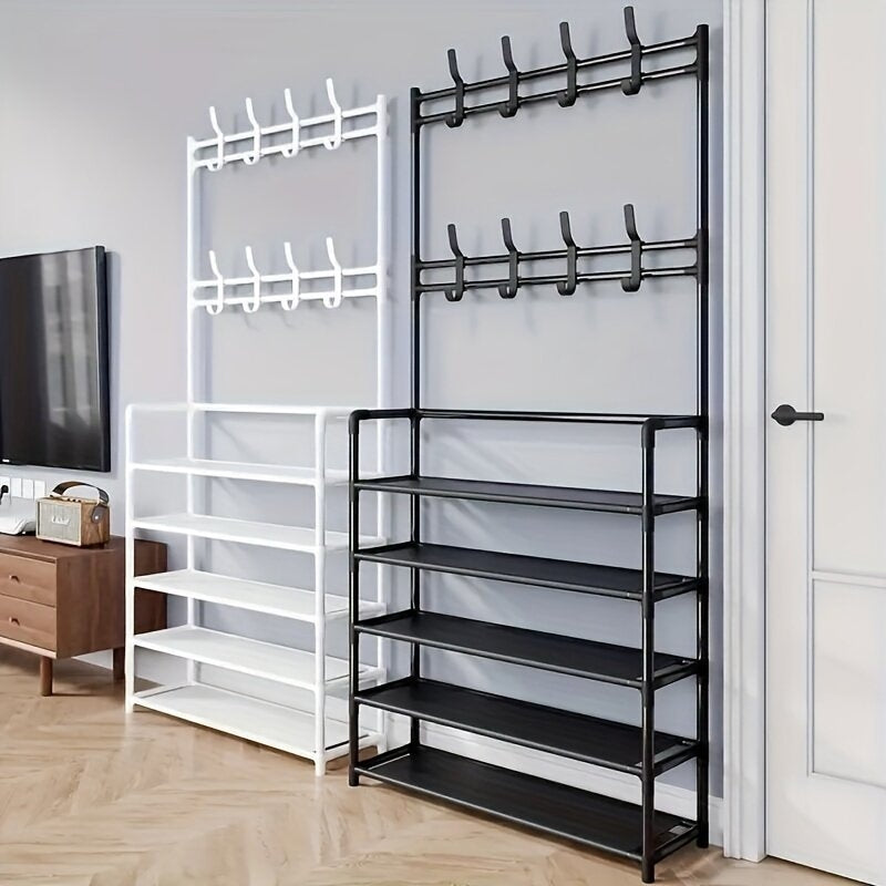 Raft Metalic pentru Pantofi Reglabil 4/5 Niveluri cu Cuier Independent cu 8 Cârlige, Negru