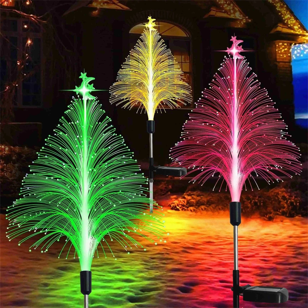 Lampă Solară Decorativă cu Brăduți de Crăciun, Lumini care Își Schimbă Culoarea, IP65