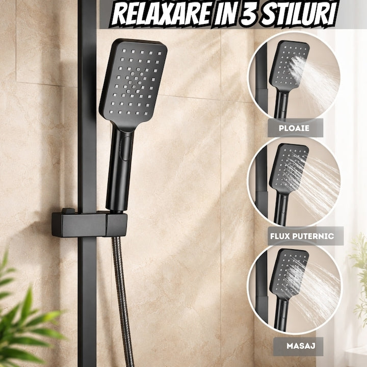 Coloană de Duș cu Termostat, 4 Funcții, Pară Ploaie 20 cm, Bideu și Pipă Cadă, Gun Grey