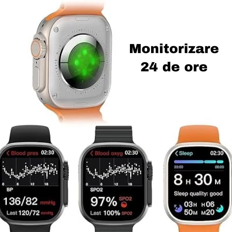 Ceas inteligent 2.1" – apel Bluetooth, monitorizare sănătate, încărcare wireless