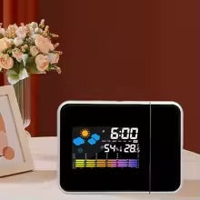 Ceas deșteptător inteligent cu lumină de noapte, proiector LED, termometru și higrometru pentru dormitor și living