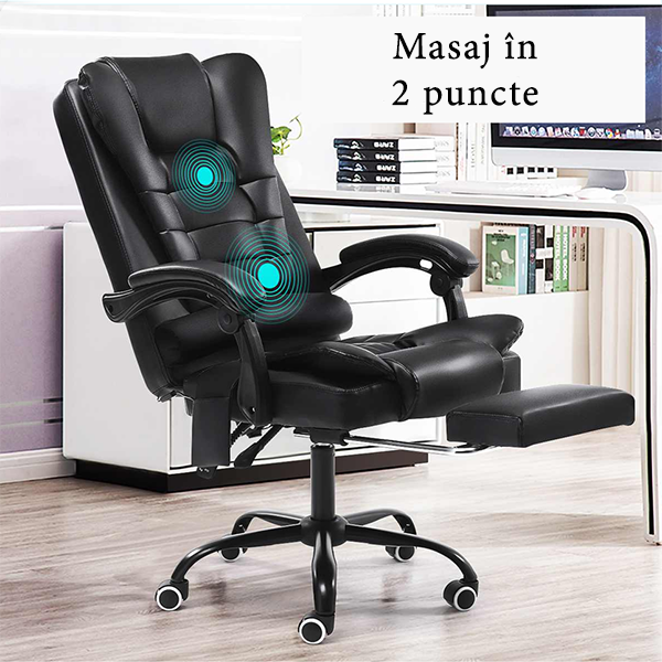 Scaun Directorial cu Masaj și Suport pentru Picioare - Piele Ecologică PU pentru Confort și Eleganță