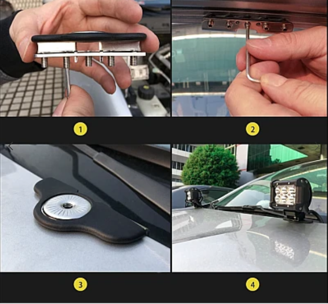 Set 2 x Suport Capota FICSI pentru fixare LED BAR / proiectoare capota universal dreptunghiular
