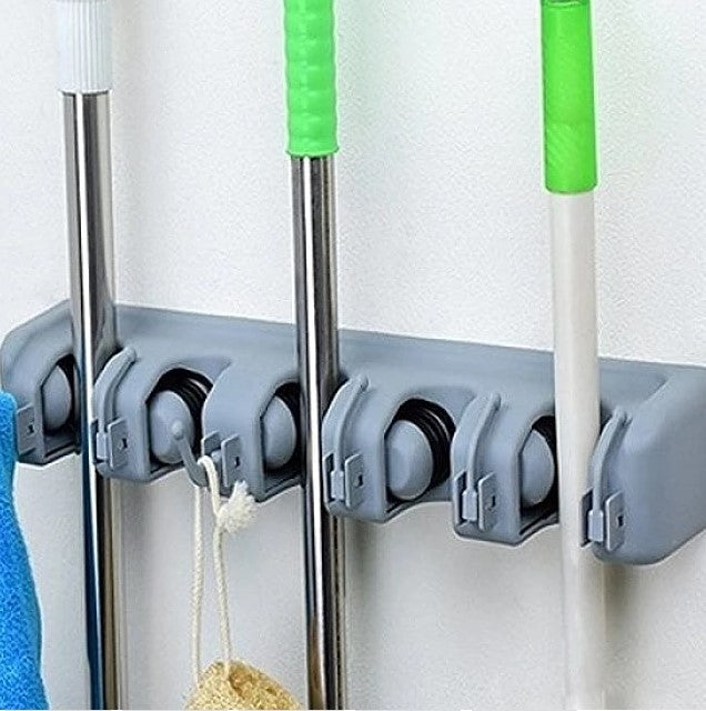 Suport de Perete pentru Maturi si Mopuri cu 6 Carlige Broom Holder