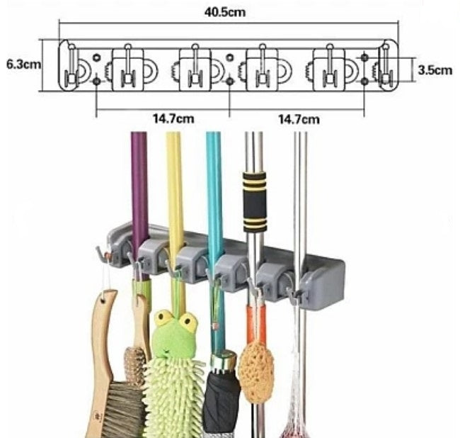 Suport de Perete pentru Maturi si Mopuri cu 6 Carlige Broom Holder