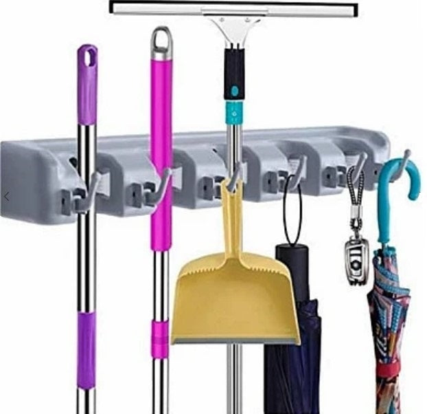 Suport de Perete pentru Maturi si Mopuri cu 6 Carlige Broom Holder