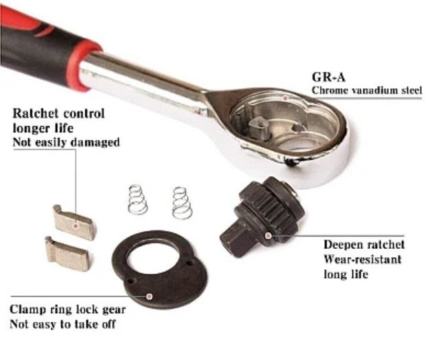 RIB chei tubulare 12 piese 1/4 cu cheie clichet otel crom vanadiu 4-13 mm