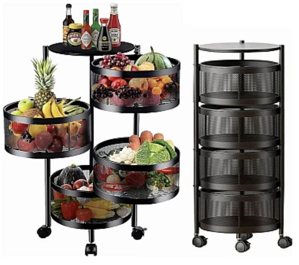 Raft metalic rotund universal cu 4 niveluri negru 34 cm x 75 cm x 30 cm