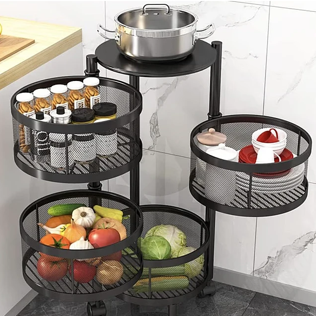 Raft metalic rotund universal cu 4 niveluri negru 34 cm x 75 cm x 30 cm