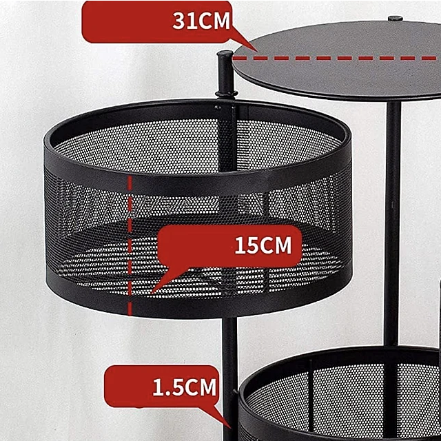 Raft metalic rotund universal cu 4 niveluri negru 34 cm x 75 cm x 30 cm