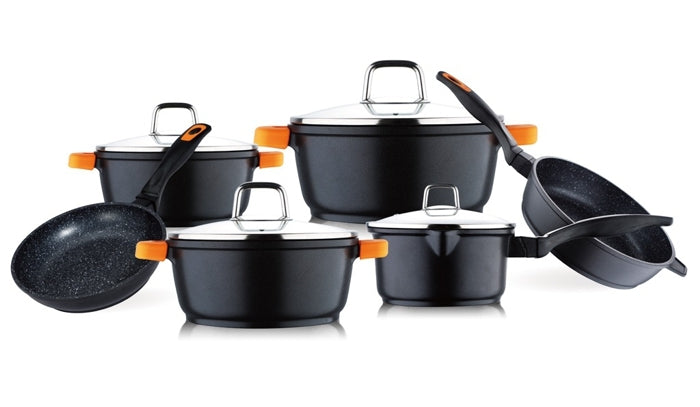 Set 10 piese pentru gatit cu invelis triplu-stratificat din granit marmorat