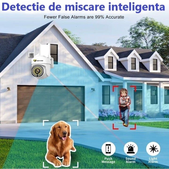 Set 2 camere de supraveghere Wi-Fi Full HD, detecție umană, rotație 360° rapida din aplicatie, vedere color pe timp de noapte, Garantie 36 luni
