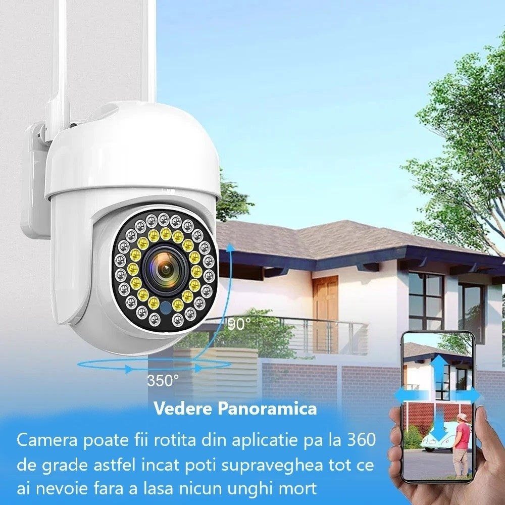 Set 2 camere de supraveghere Wi-Fi Full HD, detecție umană, rotație 360° rapida din aplicatie, vedere color pe timp de noapte, Garantie 36 luni