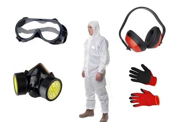 Echipament de protecție pentru atomizor: combinezon, mască cu filtru, ochelari, cască antifoane, mănuși