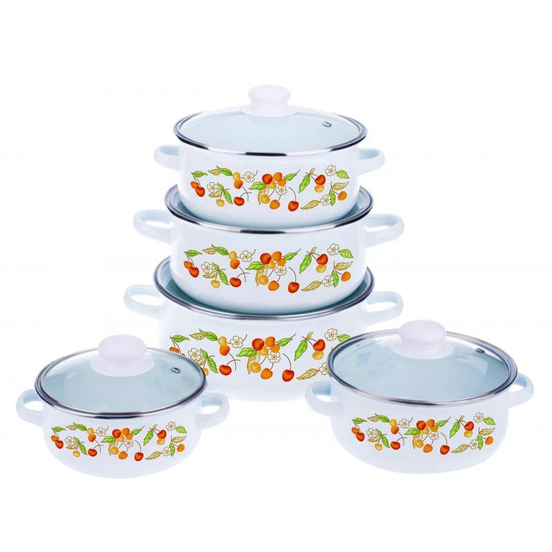 Set oale emailate cu capar sticla termorezistent, 10 piese Cadou Mini tocator Usturoi/legume