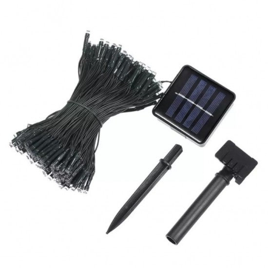 Instalație Solară Decorativă pentru Exterior – 10 m, 100 LED-uri Albastre, Încărcare Solară