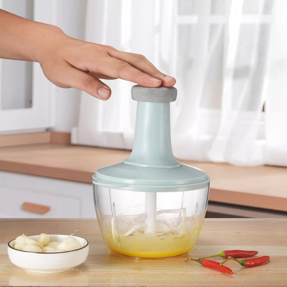 Tocător Manual pentru Legume și Fructe, Vas 1,5 L, Lame din Inox, Alb
