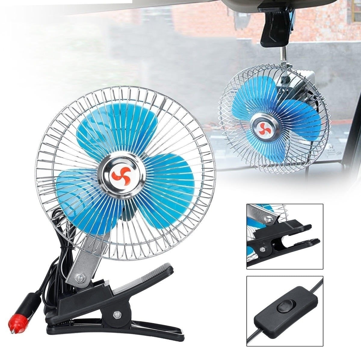 Ventilator auto 12v oscilant cu rama metalica