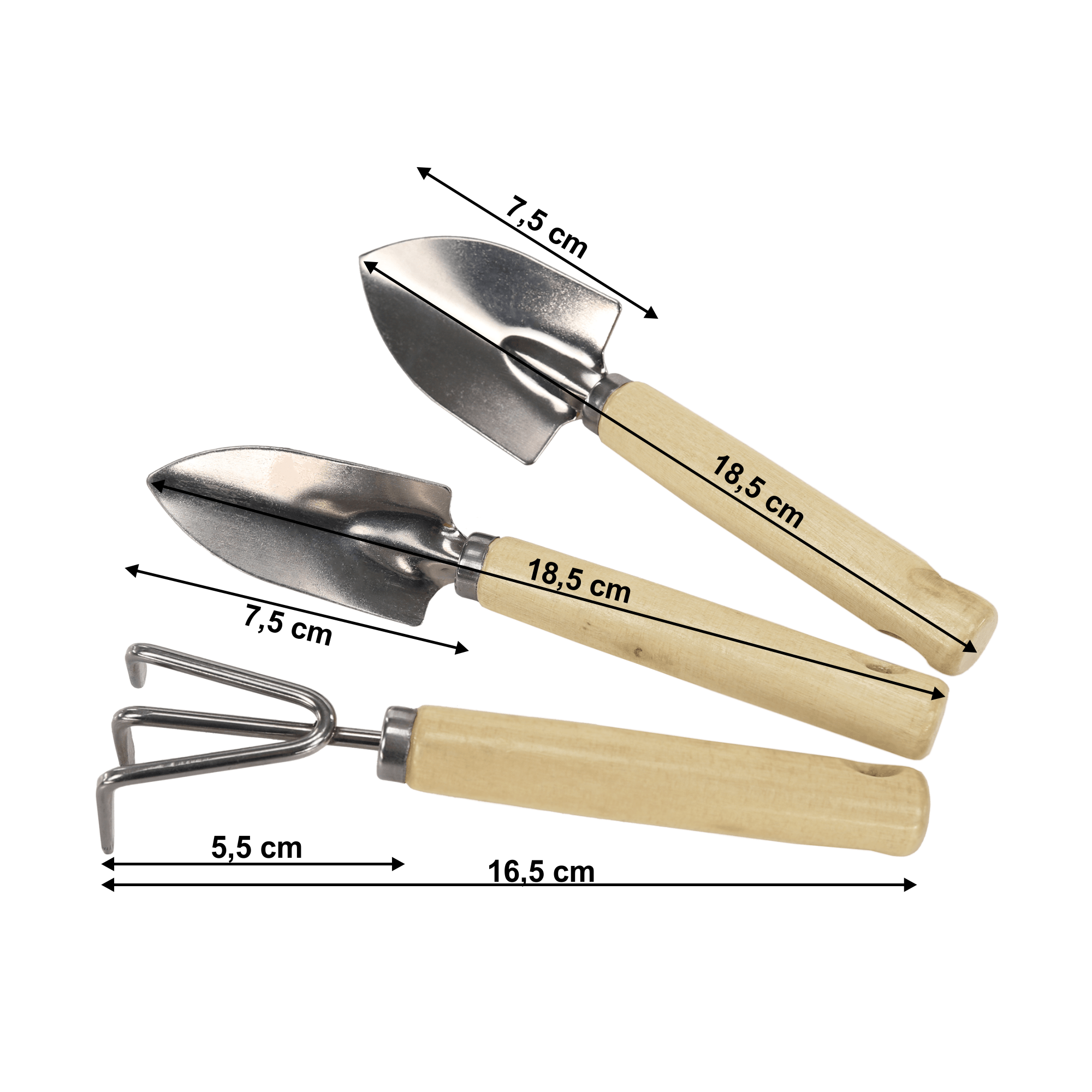 Set 3 unelte pentru gradina, mini lopata, mini grebla, mini harlet