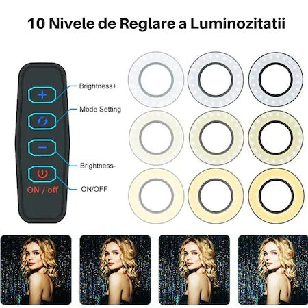 Suport flexibil pentru telefon cu 3 moduri de iluminare Ring Light