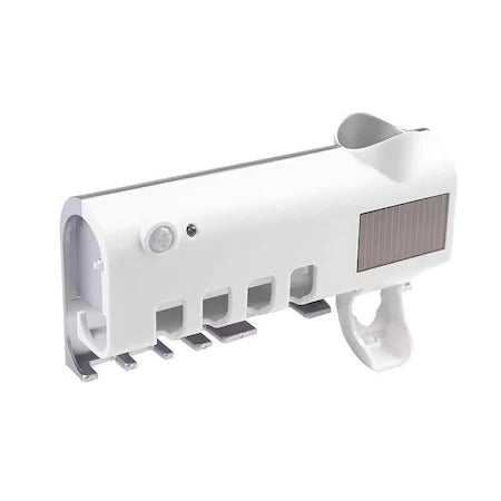 Dispenser pasta de dinti si suport 4 periute, Sterilizare UV si Antibacteriala, Incarcare Solara