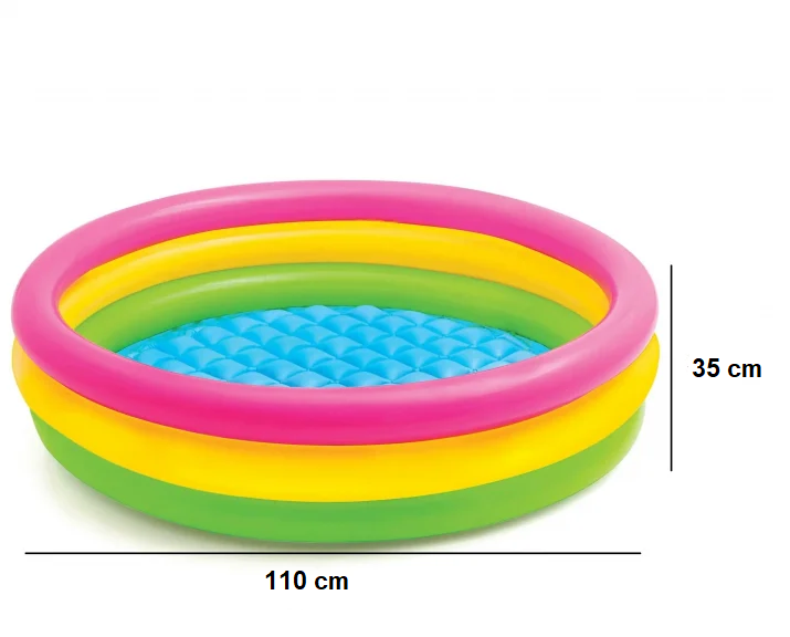 Piscină Gonflabilă pentru Copii 110x35 cm cu Podea Moale Gonflabilă, Model Curcubeu