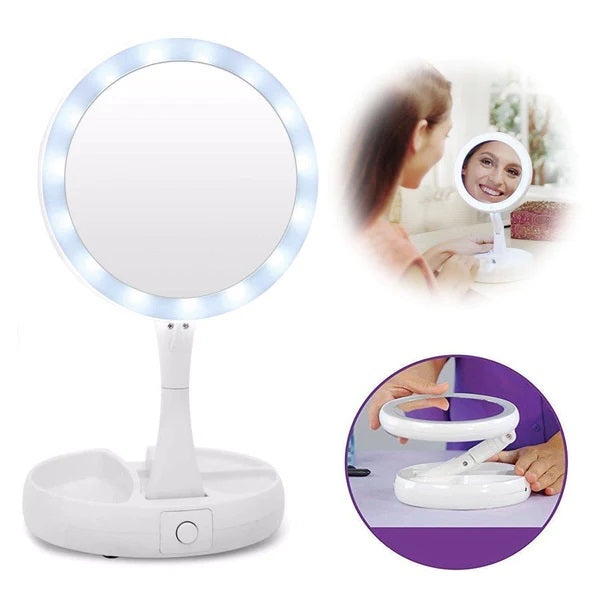 Oglinda dubla, pliabila cu Factor de Marire si Iluminare LED, Fold Away Make-Up