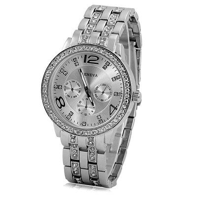 Ceas de dama Geneva Christal OMS Silver Gold metalic