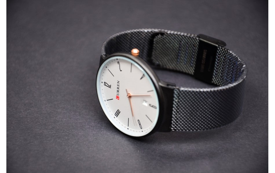 Ceas barbatesc Elegant Slim curea metalica afisare data