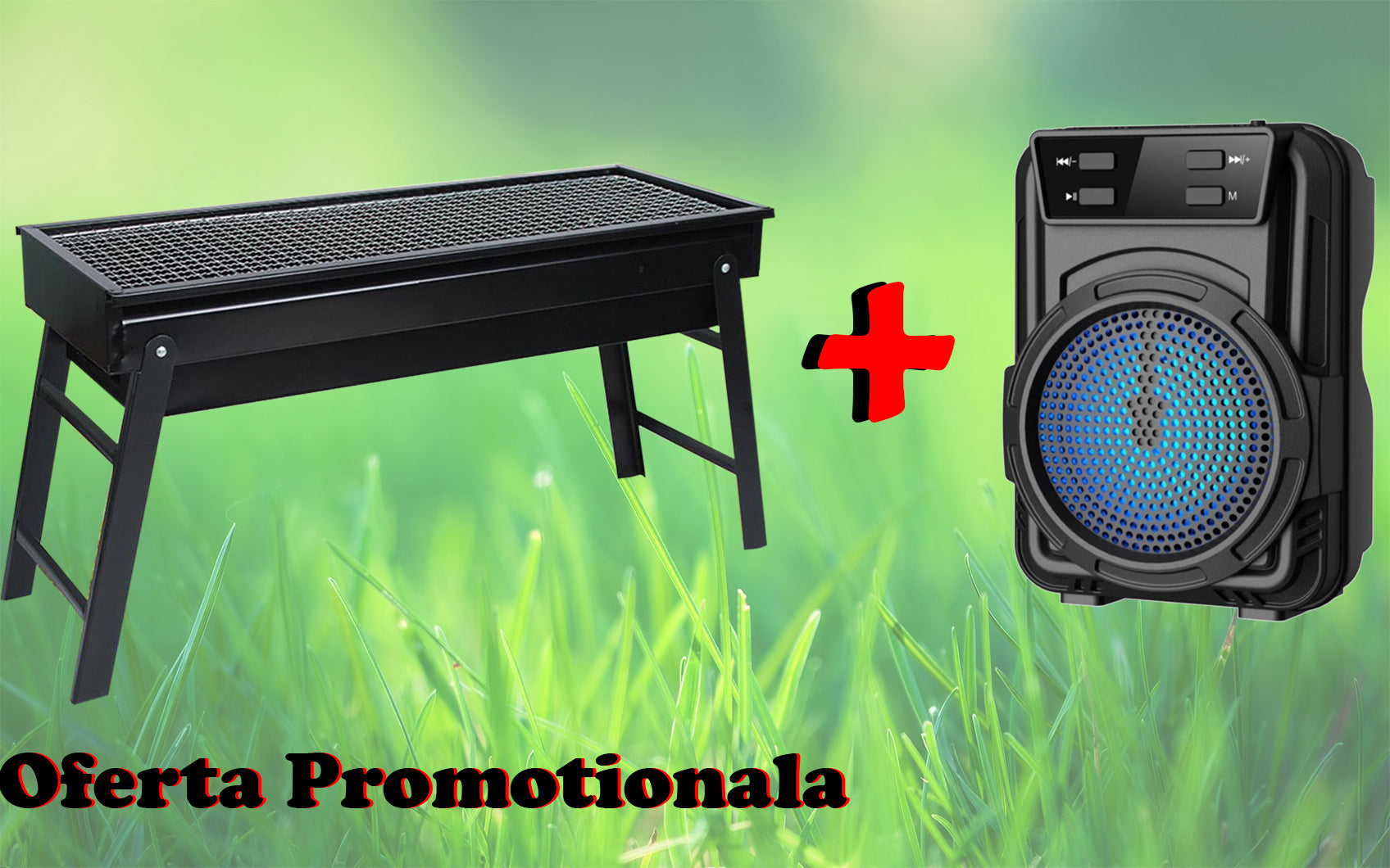 Pachet promotional Gratar pliabil + mini boxa Bluetooth Cadou