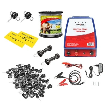 Kit complet gard electric 12/220V, 4.6 Joule, lungime fir 1000m, generator impulsuri electrice protectie animale salbatice, ursi, mistreti, perimetru animale domestice