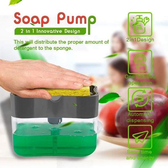 2-în-1 pompa de săpun Dispenser și burete Caddy pentru săpun de vase și burete