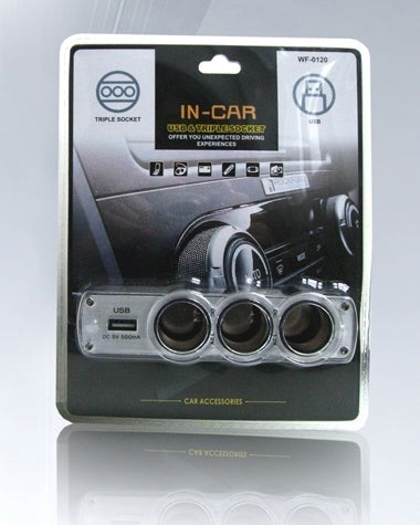 Incarcator auto 60 W cu 3 porturi pentru bricheta