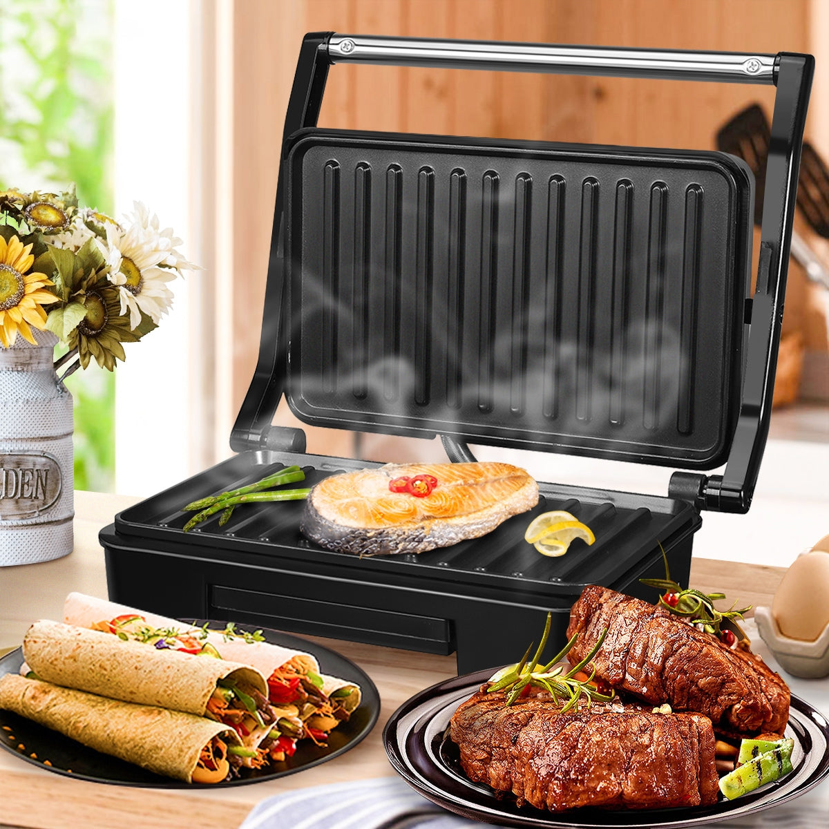 Grătar Electric Grill și Sandwich Maker cu Plăci Anti-Aderente - Delicii la îndemână