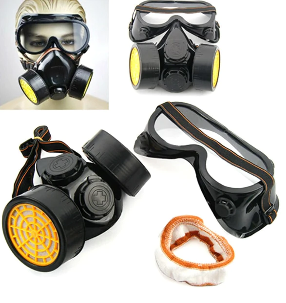 Ochelari de protectie si masca dubla cu 2 filtre de carbon